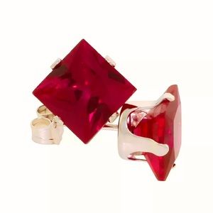 💗 Hypoallergenic Red Cubic Zirconia Princess Cut 10mm Earrings